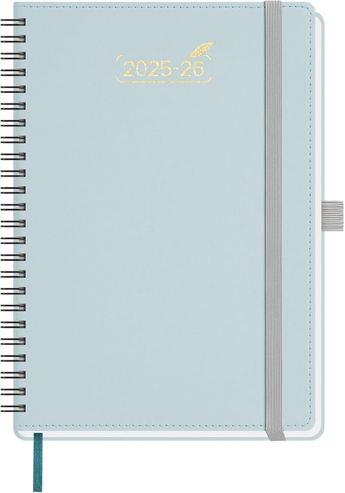 BEZEND Weekly Planner 2025-2026 with 2 Columns, 5.8" x 8.5" Academic Calendar 18 Months (Jul 25-Dec 26) Life Work Appointment Book with Monthly Tab, PU Leather Softcover Spiral - Dutch Blue-DeskLoop Office