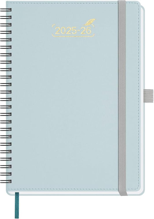 BEZEND Weekly Planner 2025-2026 with 2 Columns, 5.8" x 8.5" Academic Calendar 18 Months (Jul 25-Dec 26) Life Work Appointment Book with Monthly Tab, PU Leather Softcover Spiral - Dutch Blue-DeskLoop Office