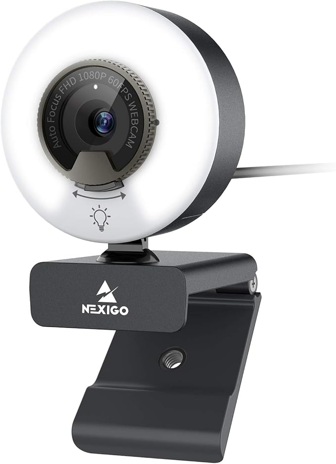 NexiGo N960E 1080P 60FPS Webcam with Light, Software Included, Fast AutoFocus, Built-in Privacy Cover, USB Web Camera, Dual Stereo Microphone, for Zoom Meeting Skype Teams Twitch-DeskLoop Office