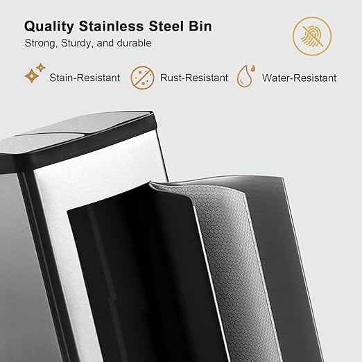 Dual Trash Can, 60 Liter/16 Gallon Dual Bin Trash Can with Lids, Kitchen Trash Can Dual Compartments, Trash and Recycling Bin Combo, Hands-Free Stainless Steel Kitchen Trash Can-DeskLoop Office