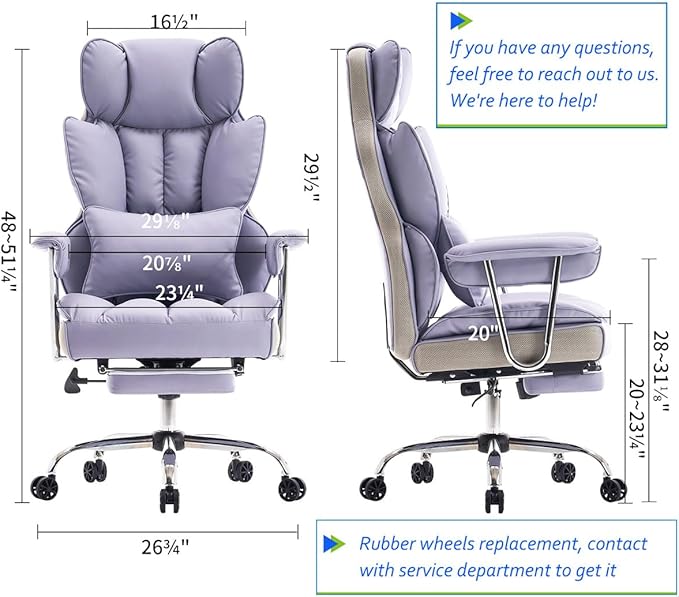 Efomao Big and Tall Office Chair 400LBS, Heavy Duty Executive Office Chair with Foot Rest, Home Office Desk Chairs, Purple Big Tall Computer Chairs-DeskLoop Office