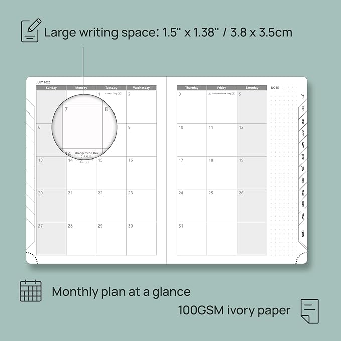 POPRUN Planner 2025-2026, (Medium 6.5'' x 8.5'' Hard Cover) Academic Calendar (July 25-June 26) Daily Weekly and Monthly Appointment Book with Hourly Time Slots, Monthly Tabs, 100 GSM - Haze Blue-DeskLoop Office