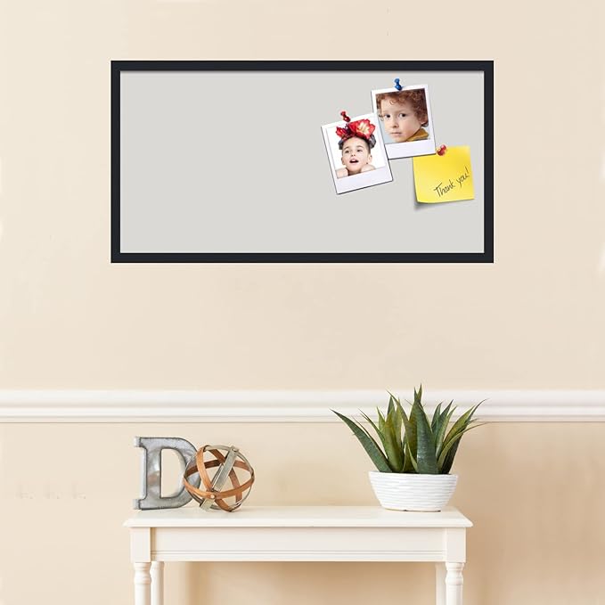 PinPix 36x18 Inch Cork Bulletin Board. This Decorative Framed Pin Board Comes with Light Stone Design and a Satin Black Frame. Ideal for Home Office Decor or Message Board (PinPix-1809)-DeskLoop Office