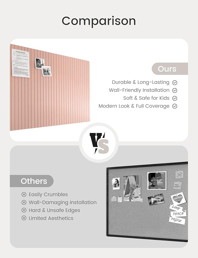 Bumusty Large Cork Board Alternative-47 x35 Felt Bulletin Board Tiles, with 30 Pushpins, 70 Adhesive Tabs, 12-Pack Slat Wall Paneling, Cork Boards for Office Push Pin Board Felt Board-Coral-DeskLoop Office