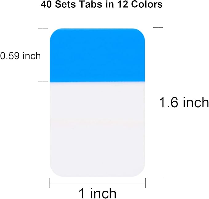 800 Pieces File Tabs Sticky Index Tabs, Writable and Repositionable Filing Tabs Flags for Pages or Book Markers, Reading Notes, Classify Files, 40 Sets (12 Colors, 1 Inch)-DeskLoop Office