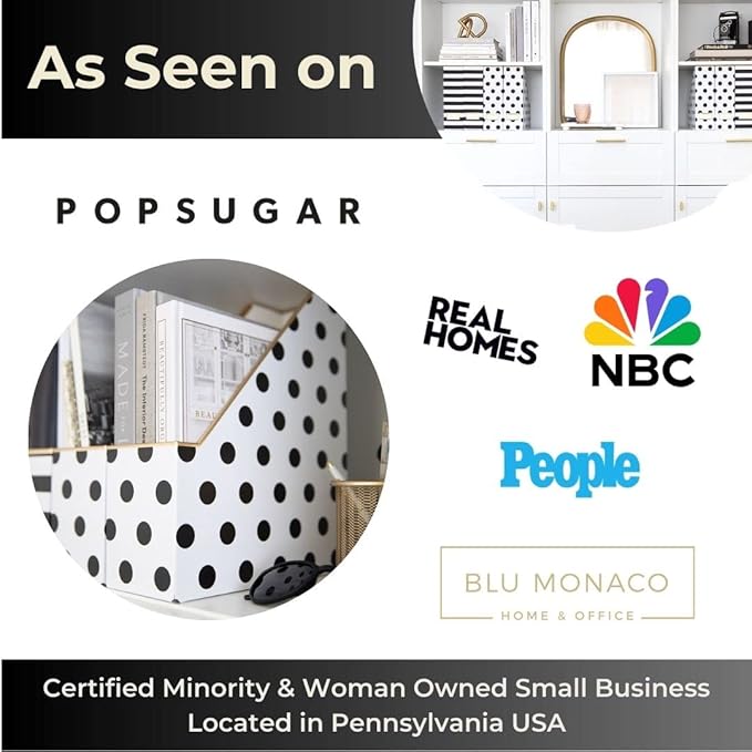 BLU MONACO Set of 4 Stylish Magazine File Boxes - 2 Black and White Stripes and 2 Polka Dots - Office Organization and Storage, Paper Organizer for Desk - Workspace and Classroom Organization-DeskLoop Office