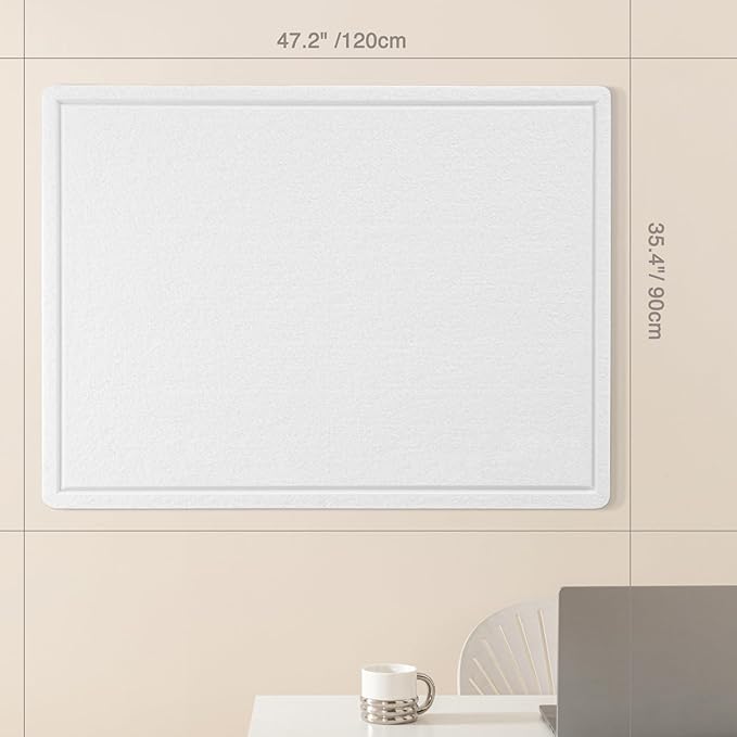 Large Bulletin Board - 48 x 36 Inches, Decorative Felt Pin Board for Wall - 4' x 3' Foldable Photo Display Board with Self-Adhesive Tape, Includes 20 Push Pins - White-DeskLoop Office