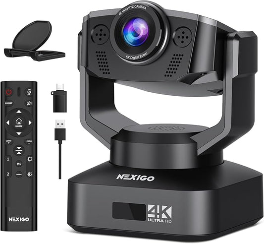 Zoom Certified, NexiGo N990 (Gen 2) 4K PTZ Webcam, Video Conference Camera System with 5X Digital Zoom, Sony_Starvis Sensor, Position Preset, Dual Stereo Mics, 3.5mm Audio Jacks for External Mics-DeskLoop Office