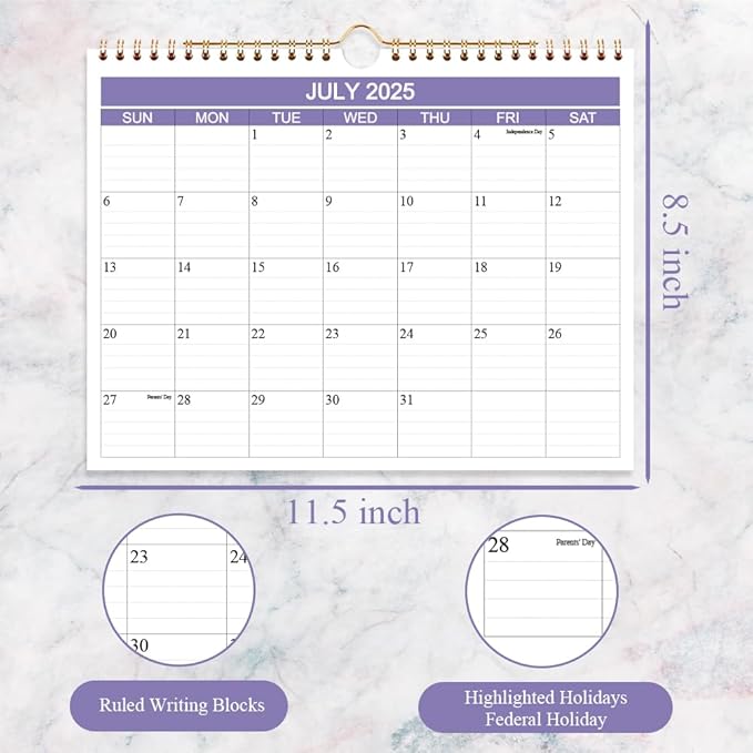 2025-2026 Calendar- Wall Calendar 2025-2026 Runs from July 2025 to December 2026-18 Months Calendar with Thick Paper for Planning and Organizing for Home or Office, 8.5 x 11 Inches, Purple