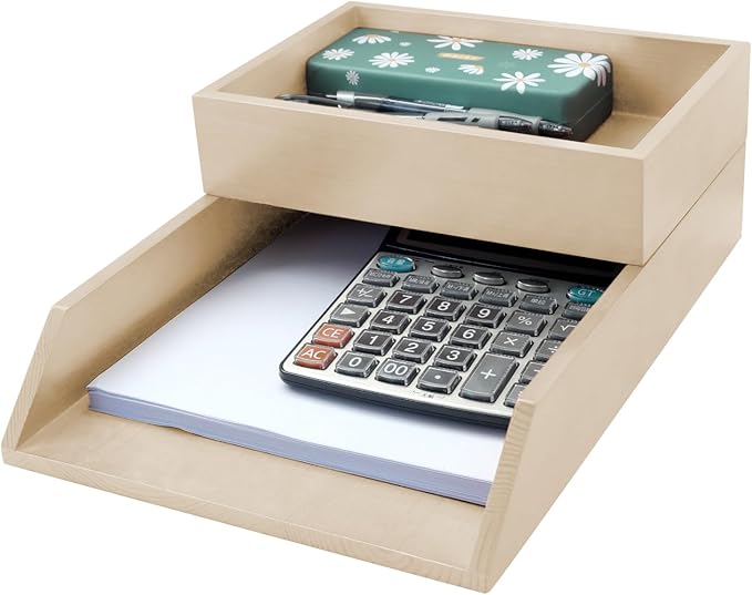 2-Tier Wood Letter Tray Wooden Desk Organizer Letter-Size Tray Magnetic Paper Document File Organizer for Office Supplies Collection Folders Notebooks Desktop Workspace Holder-DeskLoop Office