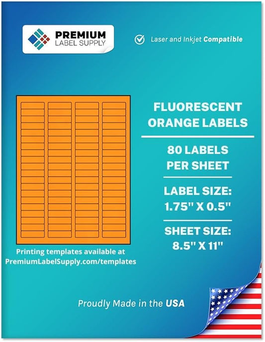 Premium Label Supply Bright Neon Color Fluorescent Sticker Labels - 1.75" x 0.5" Return Address Labels - (Fluorescent Orange, 2000 Labels)-DeskLoop Office