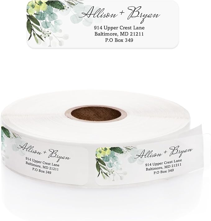 Clear Floral Greenery Rolled Address Labels / 250 Personalized Return Address Labels/Custom Address Stickers in Elegant Plastic Dispenser-DeskLoop Office