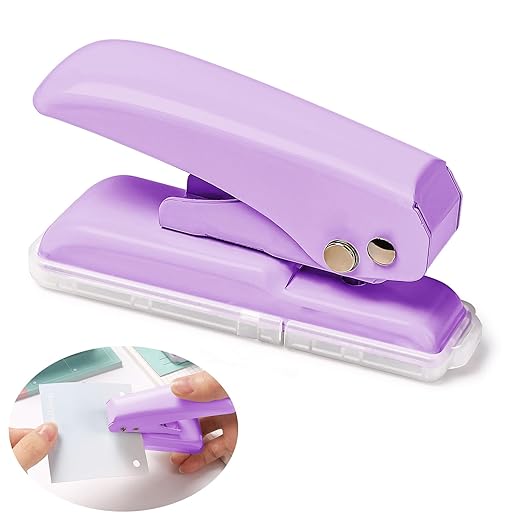 Single Hole Punch, 40 Sheets Punch Capacity, Kaluofan Hole Puncher Single, Small Hole Punch with Non-Slip Removable Base, One Hole Puncher for Crafts, Scrapbooks, Paper, Chipboard (Purple)-DeskLoop Office