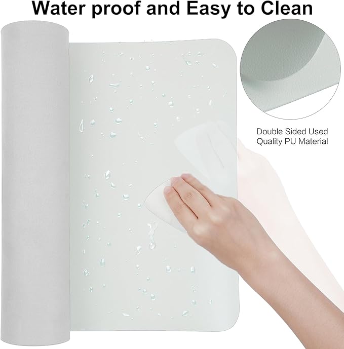 Boutilon Leather Mouse Pad,Extended Desk Pad for Keyboard and Mouse Non-Slip Study Desk Writing Pad Desktop Protector for Home Office Accessories,35"x 17"(L-White)