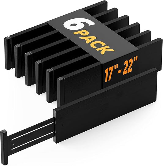 SpaceAid Bamboo Dresser Drawer Dividers 6 Pack, 4.65“ High Adjustable 17“-22” Drawer Organizers, Expandable Organization for Clothing, Clothes, Dressers, Black-DeskLoop Office