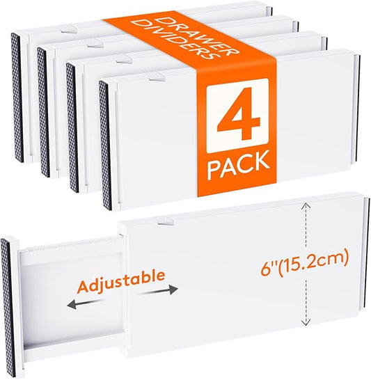 Lifewit 4 Pack Drawer Dividers Plastic 6" High, 13.5-22" Adjustable Drawer Organizers for Clothes, Expandable Dresser Separators in Bedroom/Bathroom/Kitchen/Fridge/Office Organization and Storage-DeskLoop Office