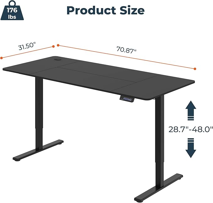 Adjustable Stand Up Desk, Large 71x31 Inches Height Adjustable Standing Desk with Cable Management, Home Office Computer Desk with Memory Preset & Charging USB Port & Sedentary Reminder-DeskLoop Office