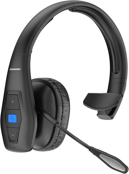 CONAMBO JBT100 Trucker Bluetooth Headset with Dual Mic Noise Canceling, CVC8.0, Mute Button, 60Hrs Battery Wireless Headset, On Ear Headphone for Cell Phones Business Home Driver Office Work-DeskLoop Office