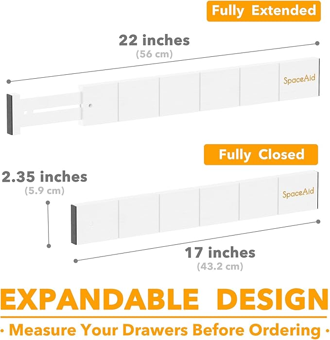 SpaceAid Bamboo Drawer Dividers with Inserts and Labels, Kitchen Adjustable Drawer Organizers, Expandable Organization for Home, Office, Dressers, 7 Dividers with 15 Inserts (17"-22" White)-DeskLoop Office