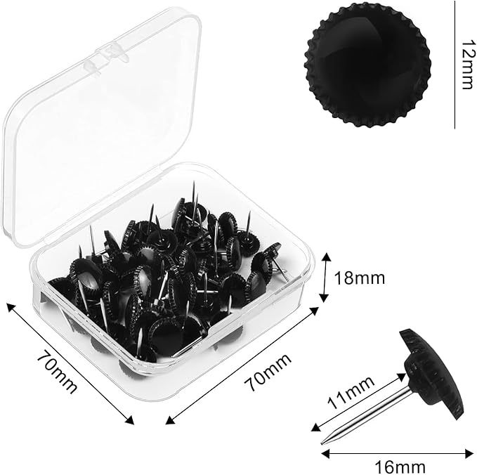 Lunies 50 PCS Black Push Pins for Cork Board, Thumb Tacks for Wall Hangings, Picture Hanging Nails, Flat Decorative Push Pins for Wall, Wall Pins for Hanging-DeskLoop Office