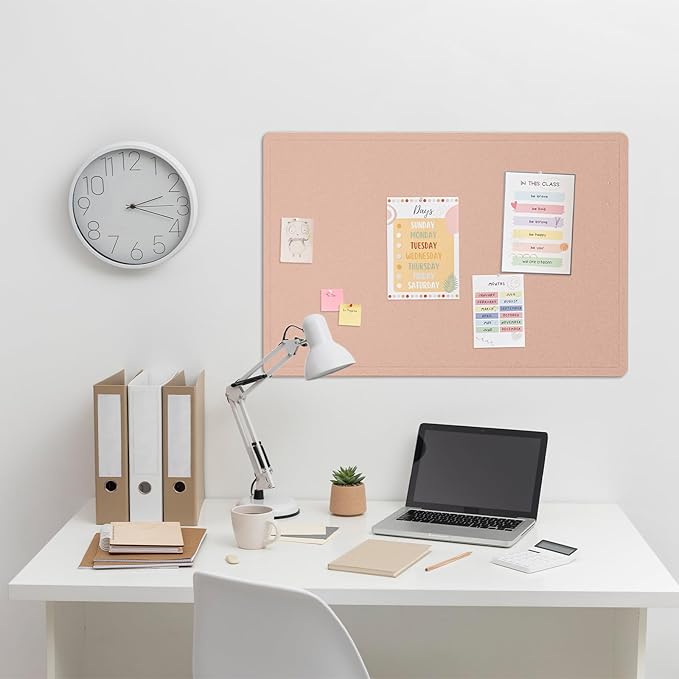 Bulletin Board, 36 x 24 Inches Felt Pin Board - Decorative Cork Alternative for Wall, 3' x 2' Foldable Picture Self-Adhesive Vision Prayer Board With 20 Pushpins - Mauvey Pink-DeskLoop Office