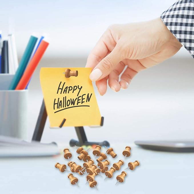 100Pcs Wood Push Pins, Thumb Tacks for Decorative, Wooden Pins and Tacks, Cork Board Thumbtacks, Cute Thumbtack for Wall and Bulletin Board, Map Pins-DeskLoop Office