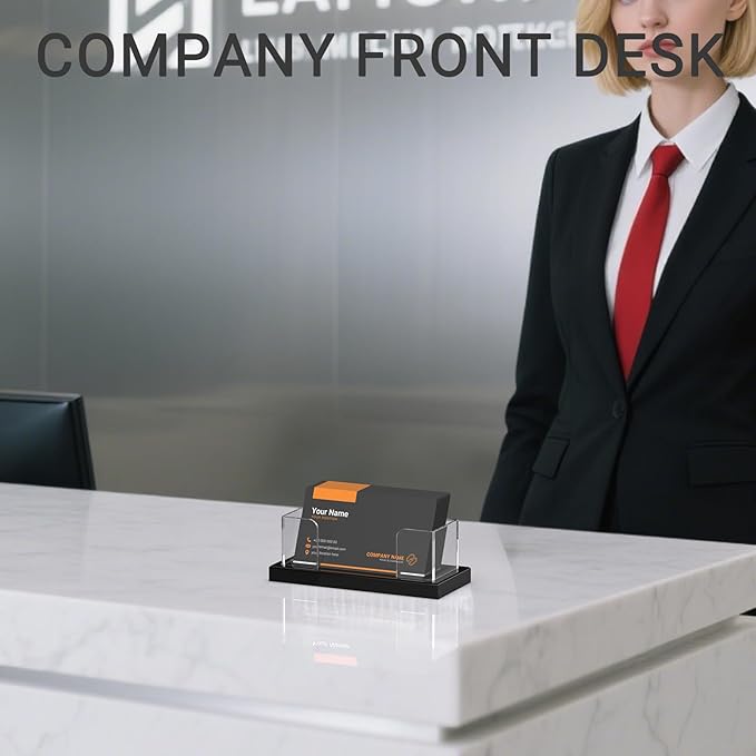 LUGUNU Business Card Holder for Desk 2 Pack – Clear Acrylic Card Display Stand Holds 100 Cards, Office Desktop Organizer(4.5x1.9x1.6inches)-DeskLoop Office