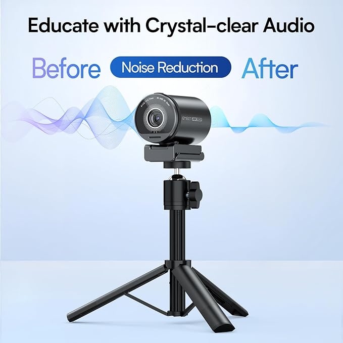 EMEET SmartCam S800-4K Webcam with Tripod for Streaming, Sony 1/2'' Sensor, Supports HDR, PDAF&TOF Dual-autofocus, 1080P@60FPS, Adjustable Heights with 360° Swivel Head, Perfect for Live Streaming-DeskLoop Office