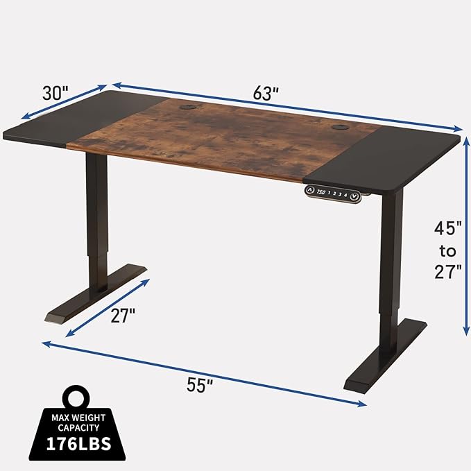 Electric Height Adjustable Standing Desk, 63 x 30inches Height Adjustable Computer Desk Sit Stand Desk Home Office Desks with Splice Board-DeskLoop Office