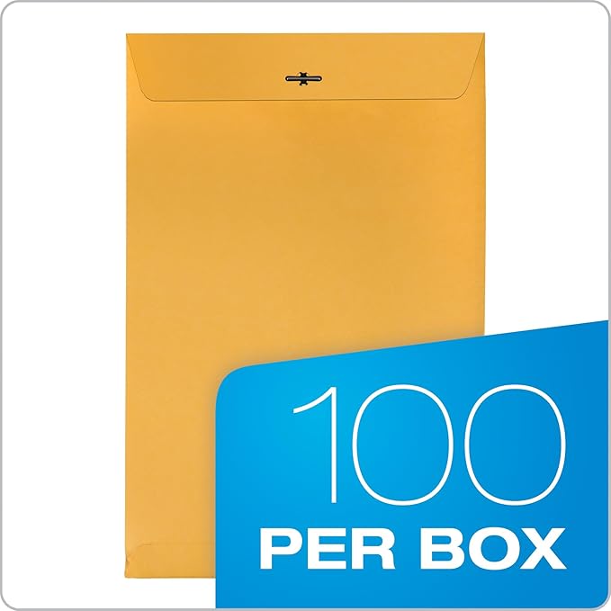 Quality Park 10 x 15 Clasp Envelopes, Clasp and Gummed Closures for Storing or Mailing, Heavy-Duty 32 lb Kraft Paper, 100 per Box (QUA37798)-DeskLoop Office