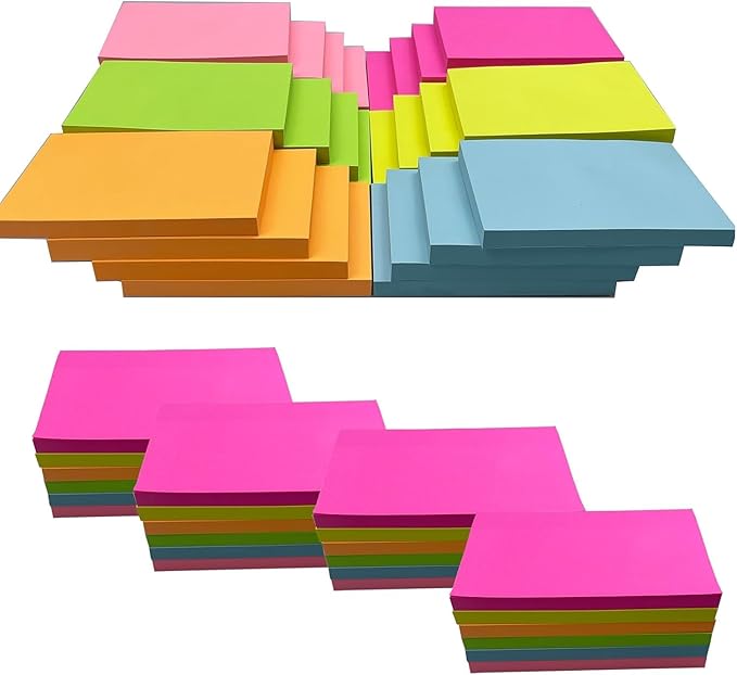 3 in x 5 in Large Sticky Notes, 76 x 127 mm 6 Pads Assorted Self-Stick Pads for Notebook,Office,School and Home,80 Sheets/Pad (24 Pads Brillant)-DeskLoop Office