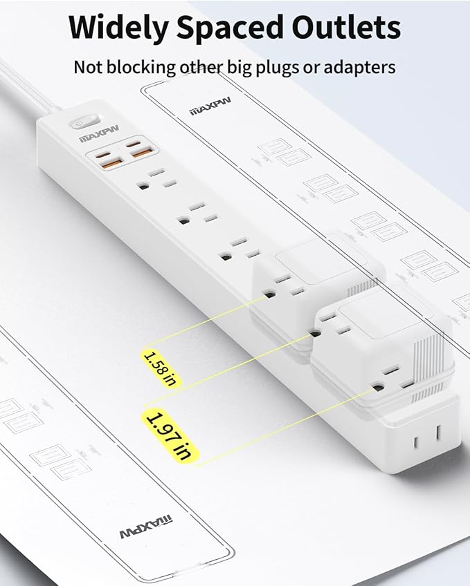 10 Ft Power Strip Surge Protector - 7 Outlets 4 USB Ports (2 USB C), Ultra Thin Flat Extension Cord & Flat Plug, 1700 Joules, Wall Mount, Desk Charging Station for Home Office Dorm, White-DeskLoop Office