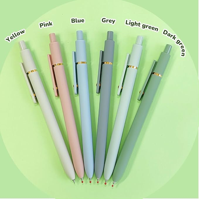 Gel Pens, 6 Pcs Black Ink Pens for Women, 0.5mm Fine Point Smooth Writing Pens, High-End Series Retractable Pens for Journaling Note Taking (6 Pcs Gold Morandi)-DeskLoop Office