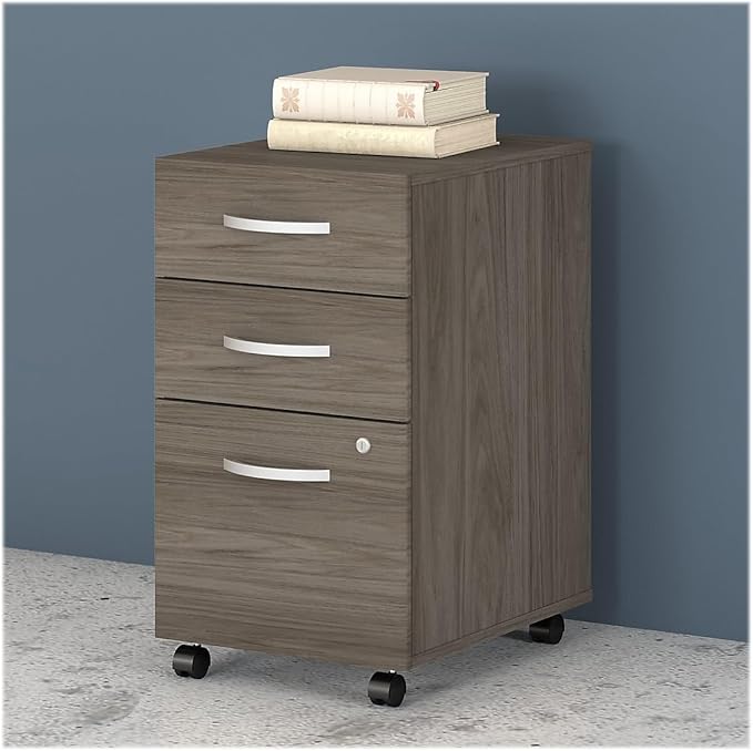 Bush Business Furniture Studio C 3 Drawer Mobile File Cabinet in Modern Hickory - Assembled, Rolling Document Storage for Home or Professional Office-DeskLoop Office