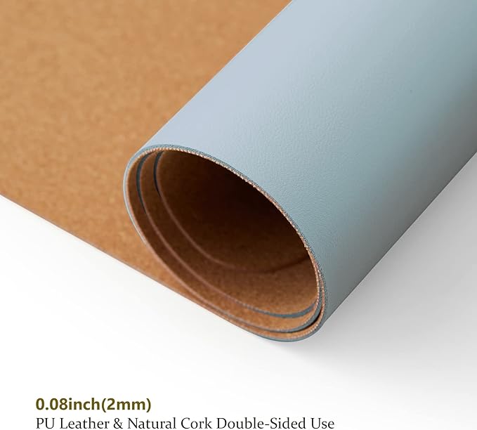 Cork Desk Mat - Dual-Sided Desk Pad for Office and Home - Desk Organization and Accessories - Ideal for Large Mouse Pad and Desk Mats on Top of Desks(Light Blue,80cmx 40cm)-DeskLoop Office