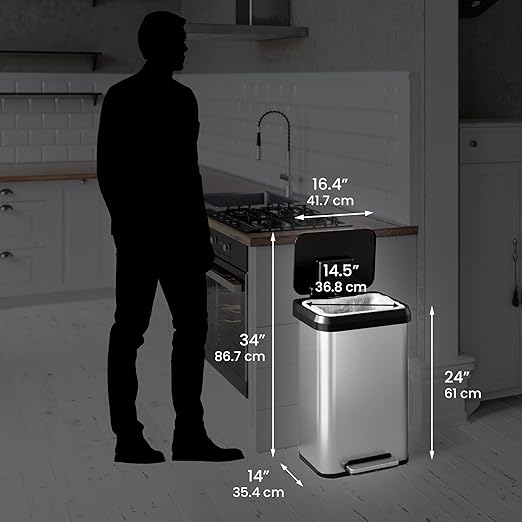 iTouchless SoftStep EXP 13.2 Gallon Step Pedal Trash Can Recycling Bin with Odor Filter Stainless Dent-Proof Plastic Lid Garbage Trashcan 50 Liter Home Office Bedroom Living Room Garage Wastebasket-DeskLoop Office