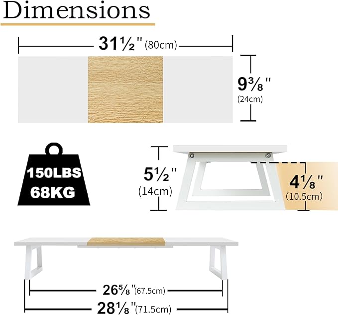 TEAMIX Dual Monitor Riser with Metal Leg, 31.5 inch Long Monitor Stand Riser Wide TV Stand Riser White Monitor Stand for 2 Monitors Wood & Steel Desktop Riser for Home Office Desk Organization-DeskLoop Office
