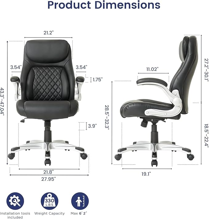 Nouhaus Ergonomic Office Chair Premium Microfiber Leather Adjustable Lumbar Support & Armrests, High Back Comfy Desk Gaming Chairs Executive Computer Swivel Chair Tilt Function(Posture,Black)-DeskLoop Office