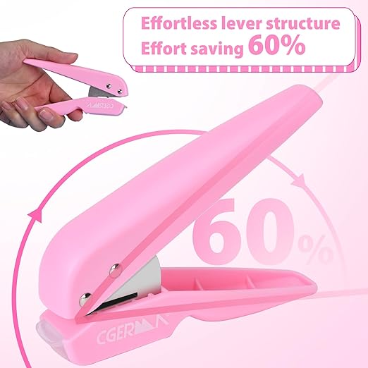 Single Hole Punch, with 30 Pcs Loose Leaf Binder Rings, 1/4" Hole Punches, 50% Labor Savings, Paper Hole Puncher, 15 Sheet Capacity, for Paper Cards Plastic Cardboard, Lightweight, Pink-DeskLoop Office