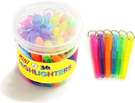 SKKSTATIONERY 36-Pcs Mini Highlighters with Key Ring, Colored Quick Dry Highlighter Markers Chisel Tip Bright Assorted Colors Highlighter Pens 3.5''-DeskLoop Office