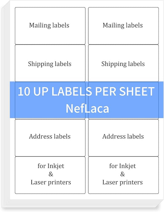 100 Sheets 2"x4" Shipping Address Labels, 10-UP Blank Mailing Labels, White Self-Adhesive Customized Stickers for Inkjet and Laser Printer-DeskLoop Office
