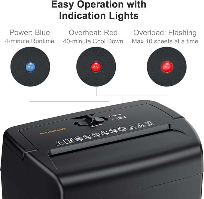 Bonsaii 10-Sheet Cross Cut Paper Shredder, 5.5 Gal Home Office Heavy Duty Shredder for Credit Card, Staple, Clip with Transparent Window(C209-D)-DeskLoop Office