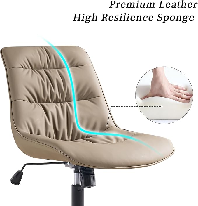 Kidol & Shellder Faux Leather Office Chair, Adjustable Swivel Height Task Chair, Rolling Wheels & Soft Backrest - Armless Ergonomic Desk Chair for Home, Office,Vanity,Gaming(Khaki)-DeskLoop Office