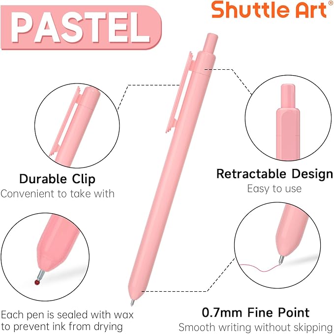 Shuttle Art Colored Retractable Gel Pens, 10 Pastel Ink Colors, Cute Pens 0.7mm Fine Point Quick Drying for Black Paper Writing Drawing Journaling Note Taking School Office Home-DeskLoop Office