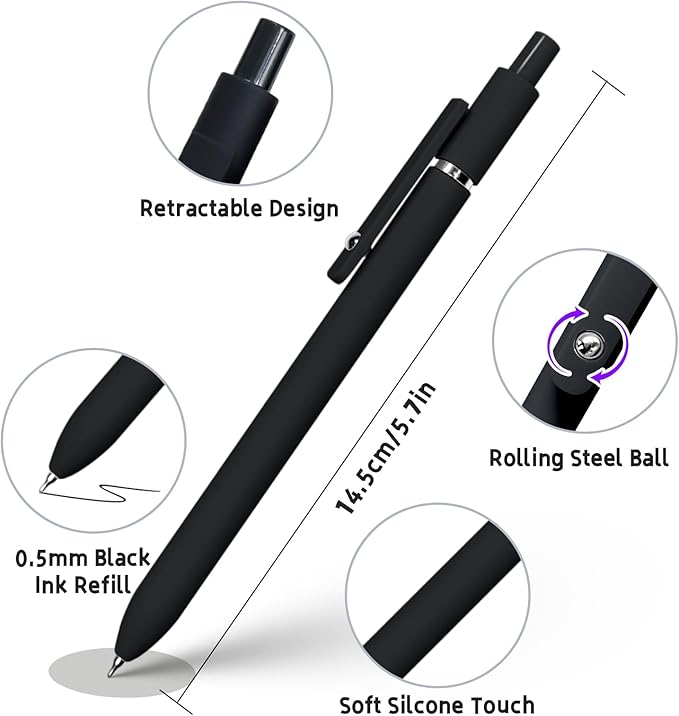 6 Pcs Gel Pens 0.5mm Quick Dry Black Ink Pens Fine Point Smooth Writing Pen, Cute Office and School Supplies Gifts for Women Teacher Students (6 Pcs Black White Grey Silver)-DeskLoop Office