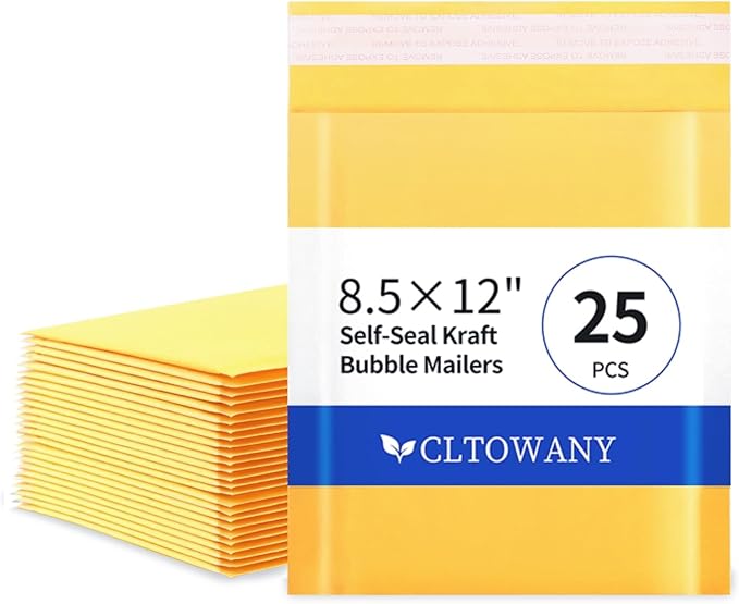 Kraft Bubble Mailers 8.5×12' Inch 25 Pack Yellow shipping envelopes Self-Seal Padded Mailing Envelopes for Jewelry Makeup Supplies and Small Business Packaging-DeskLoop Office