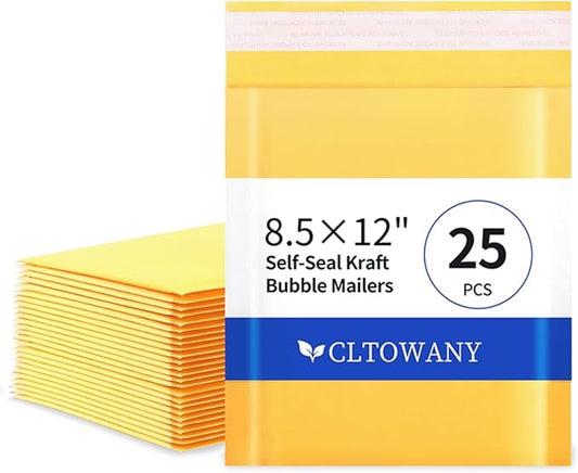 Kraft Bubble Mailers 8.5×12' Inch 25 Pack Yellow shipping envelopes Self-Seal Padded Mailing Envelopes for Jewelry Makeup Supplies and Small Business Packaging-DeskLoop Office