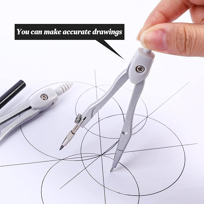 Math Geometry Kit Sets 10 Piece Student Supplies with Shatterproof Storage Box,Includes Rulers,Protractor,Compass,Eraser,Pencil Sharpener,Lead Refills,Pencil,for Drafting(White)-DeskLoop Office