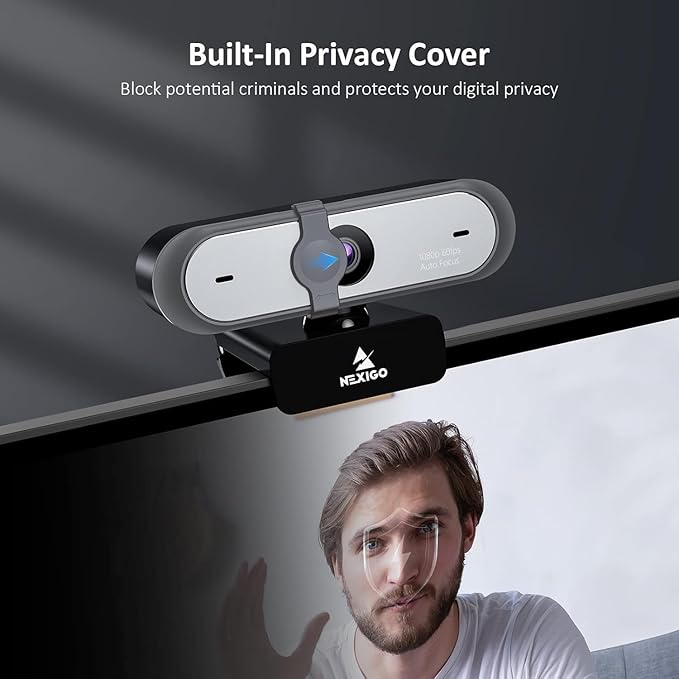 NexiGo N660P (Gen 2) 1080P 60FPS Webcam with Software Control, Dual Microphone & Cover, Autofocus, HD USB Computer Web Camera, for OBS/Gaming/Zoom/Skype/FaceTime/Teams/Twitch-DeskLoop Office