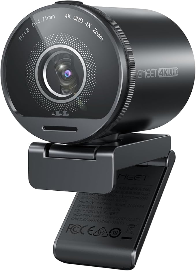 EMEET SmartCam S800-4K Webcam for Streaming, Sony 1/2'' Sensor, Supports HDR, PDAF&TOF Dual-autofocus, 1080P@60fps, 2 Noise-Cancelling Mics, 40°-73° FOV, Perfect for Live Streaming&Online Meetings-DeskLoop Office